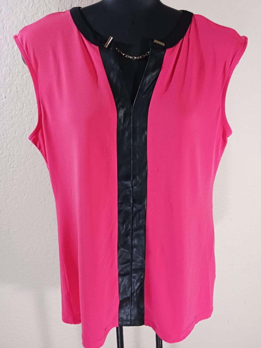 calvin klein pink sleeveless shirt with pleather striping
